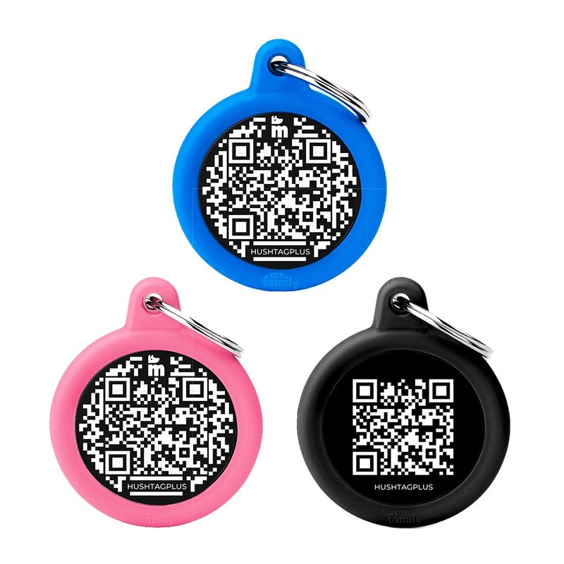 MyFamily HushTag Plus - QR Code Black Circle with Rubber (Various Colours)