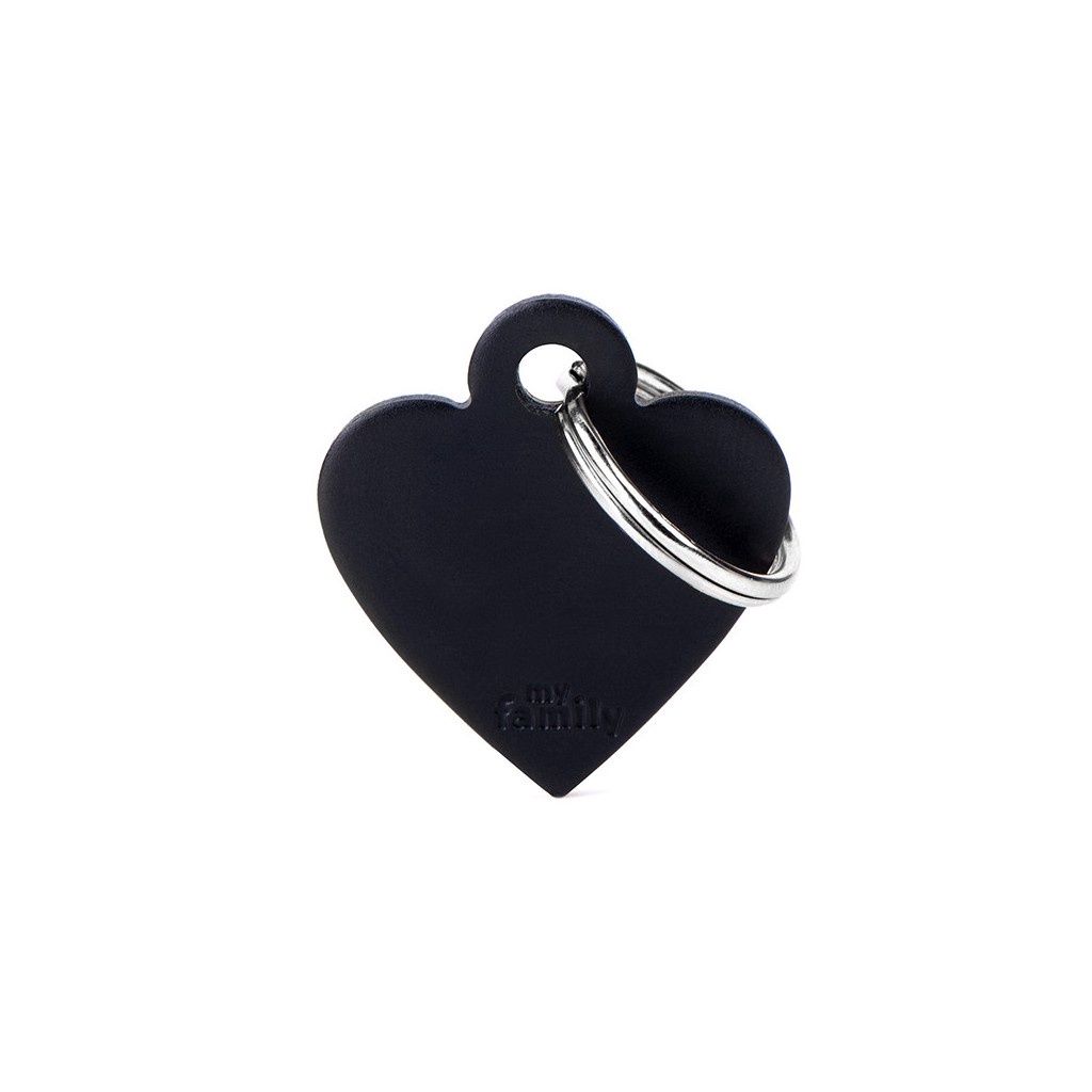 MyFamily Basic Aluminium ID Tag - Small Heart (Various Colours), Colour: Black