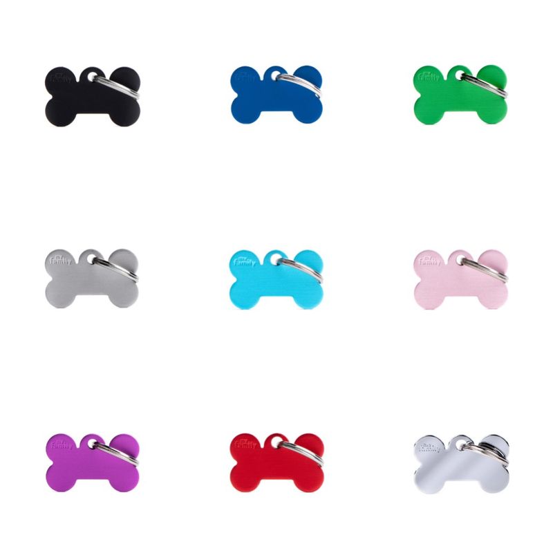 MyFamily Basic Aluminium ID Tag - Small Bone (Various Colours)