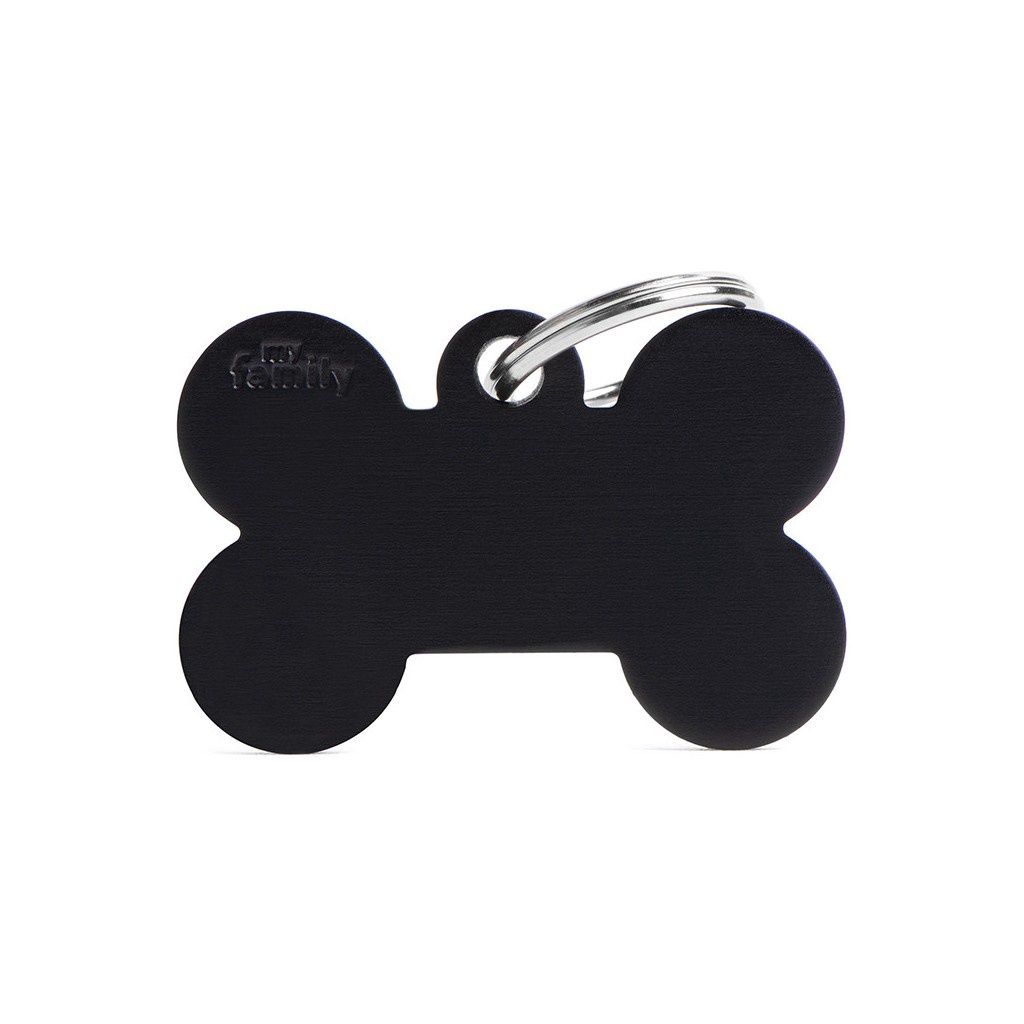 MyFamily Basic Aluminium ID Tag - Large Bone (Various Colours), Colour: Black