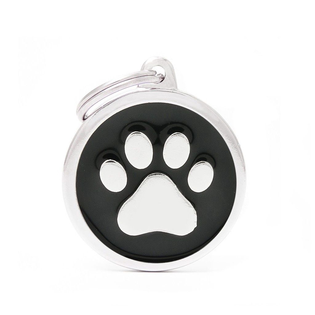 MyFamily Classic ID Tag - Large Paw Circle (Various Colours), Colour: Black
