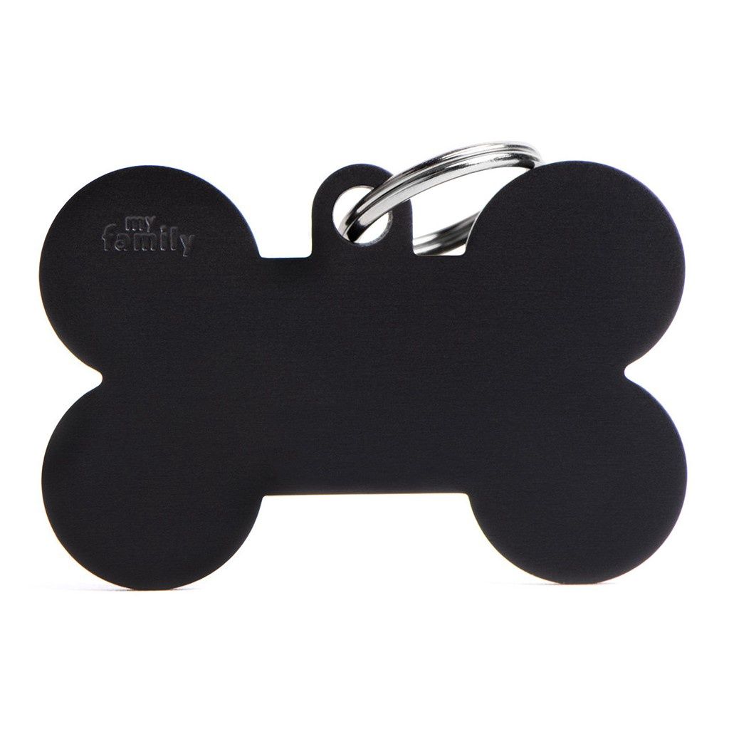 MyFamily Basic Aluminium ID Tag - XL Bone (Various Colours), Colour: Black