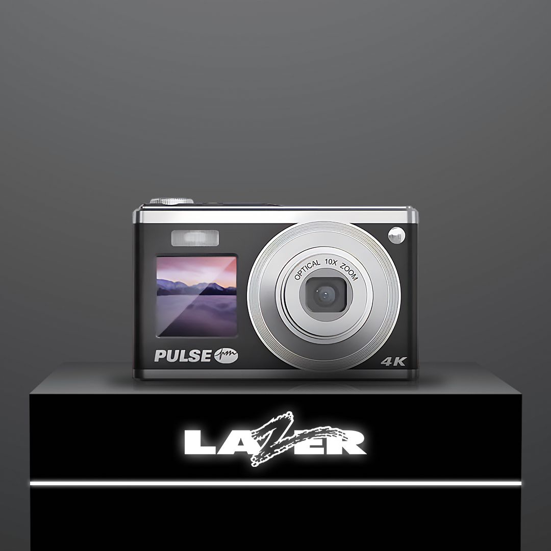 PULSE 10x Optical Zoom Compact Camera (Dual-Screen), Colour: Black