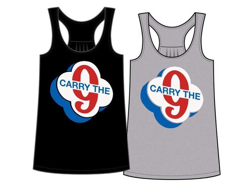 Carry the 9 Logo Women&#39;s Gathered Racerback Tank - Black or Heather Gray