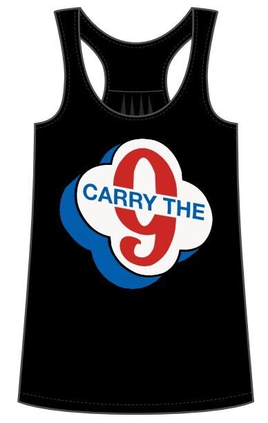 Carry the 9 Logo Women&#39;s Gathered Racerback Tank - Black or Heather Gray