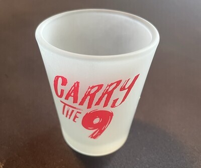 Frosted Shot Glass with Red Logo