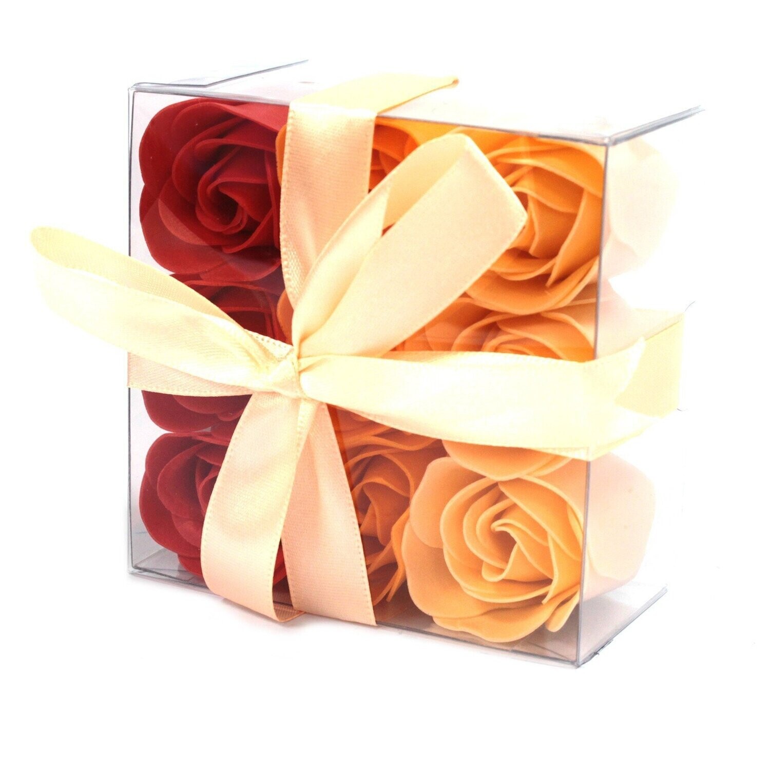 Boîtes de 9 roses de savon - pêche
