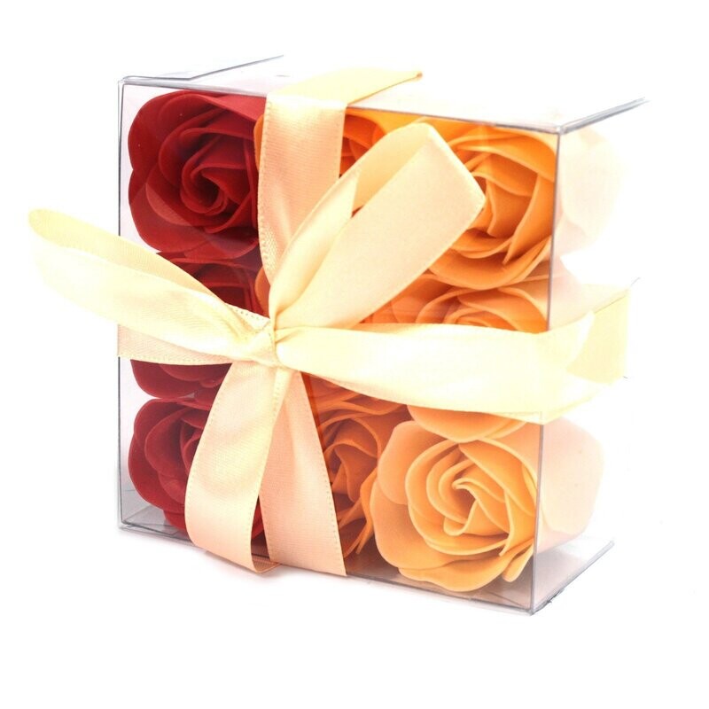 Boîtes de 9 roses de savon - pêche