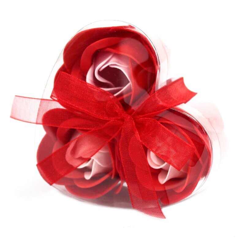 3 roses de savon boîte coeur - rouge