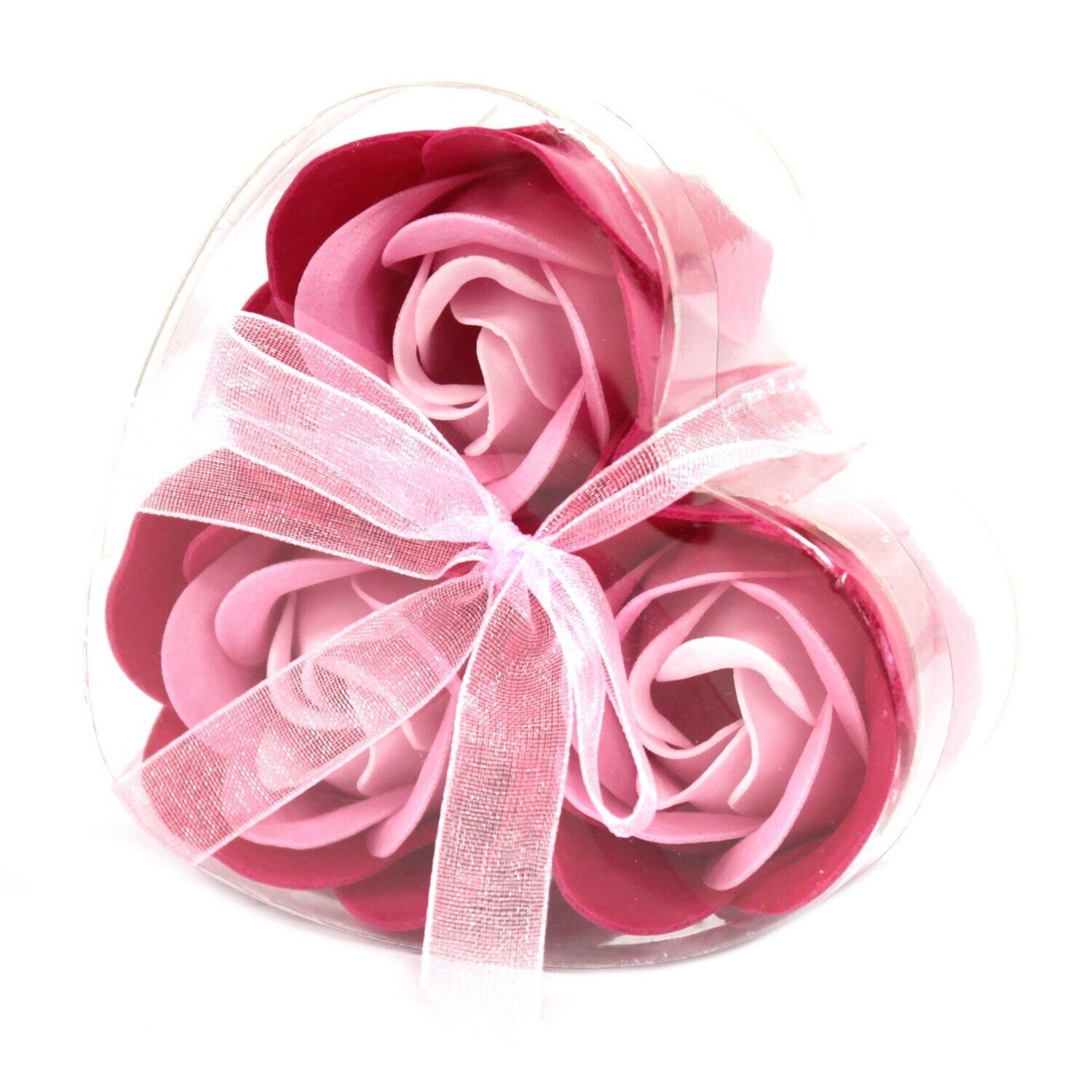 3 roses de savon boîte coeur - rose