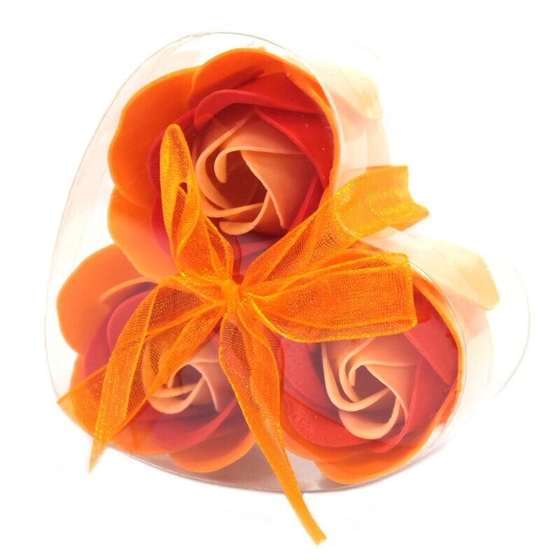 3 roses de savon boîte coeur - pêche
