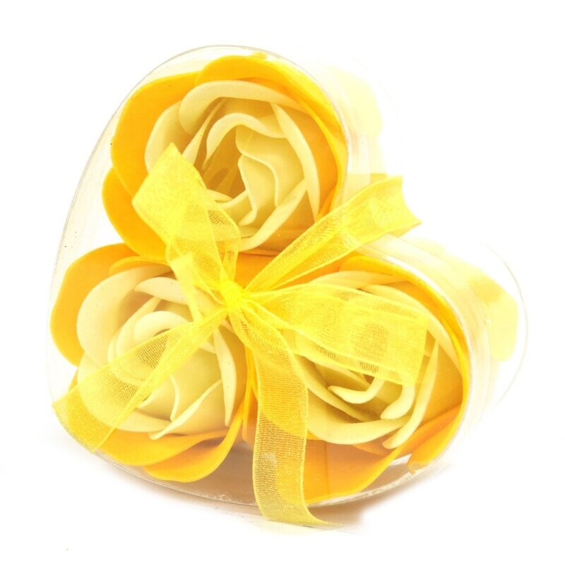 3 roses de savon boîte coeur - jaune