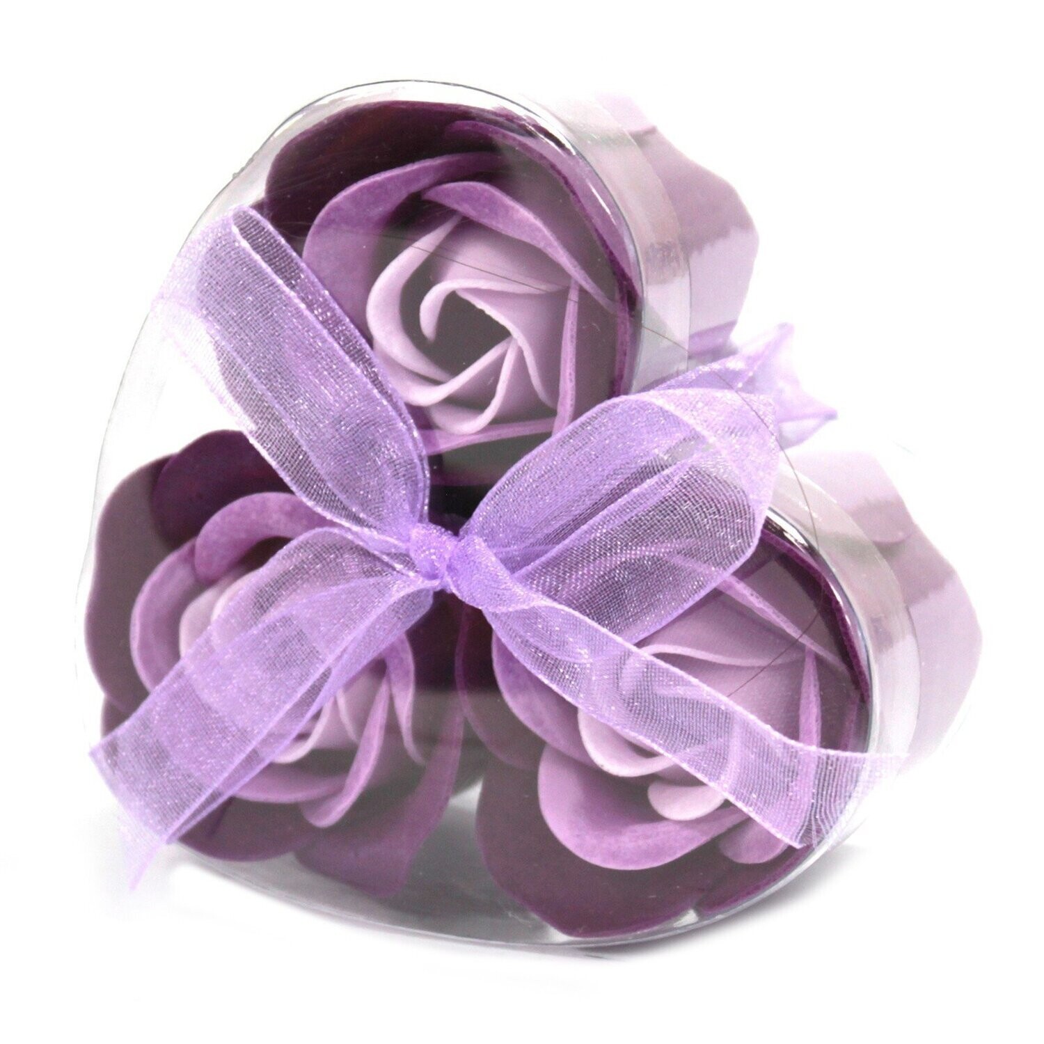 3 roses de savon boîte coeur - violet