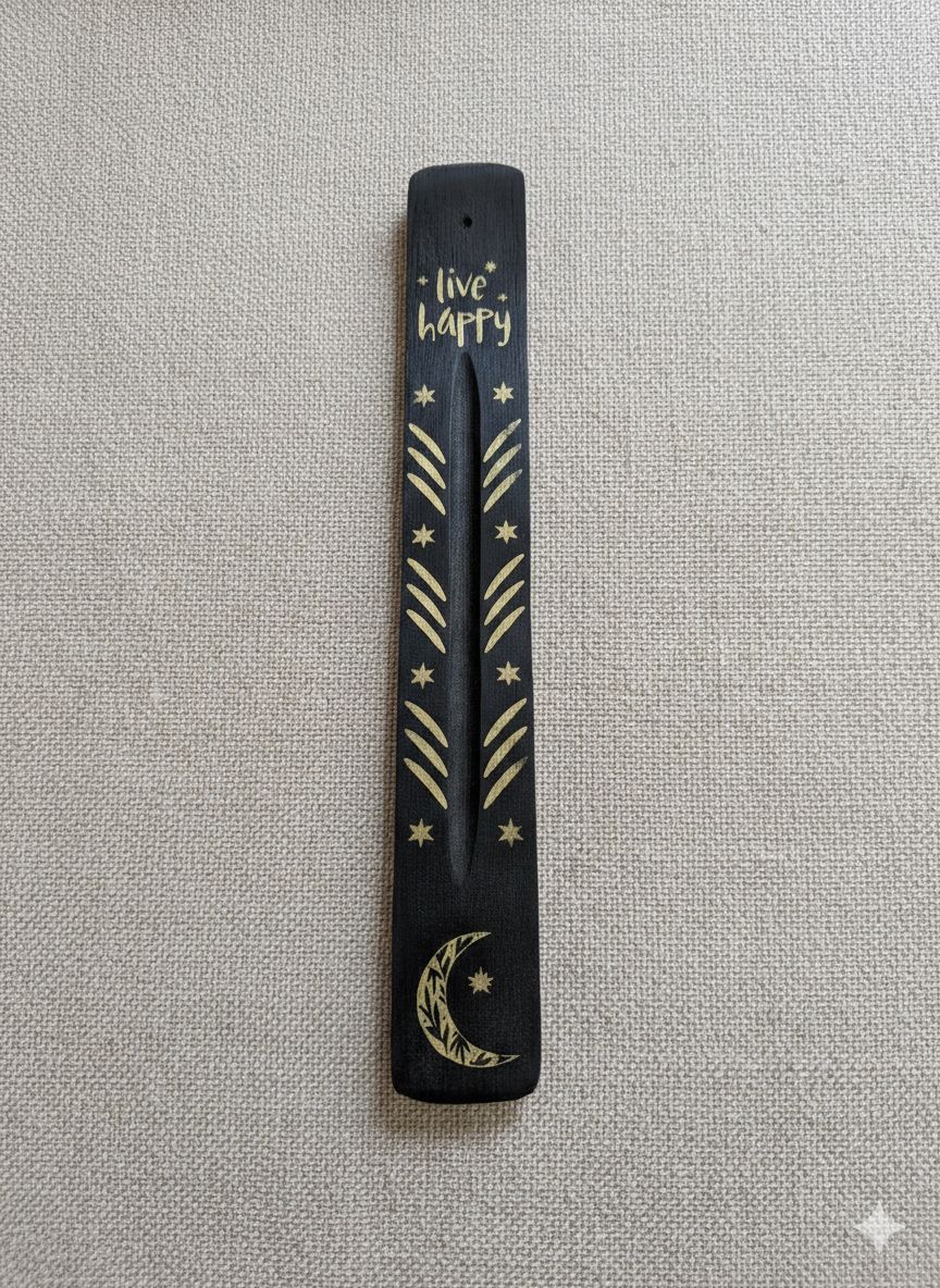 Porte encens  noir - lune  live happy