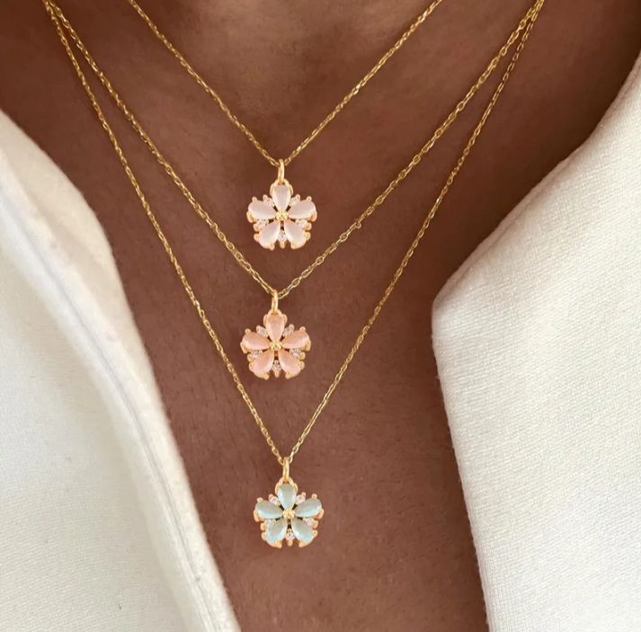 Collier trèfle - rose