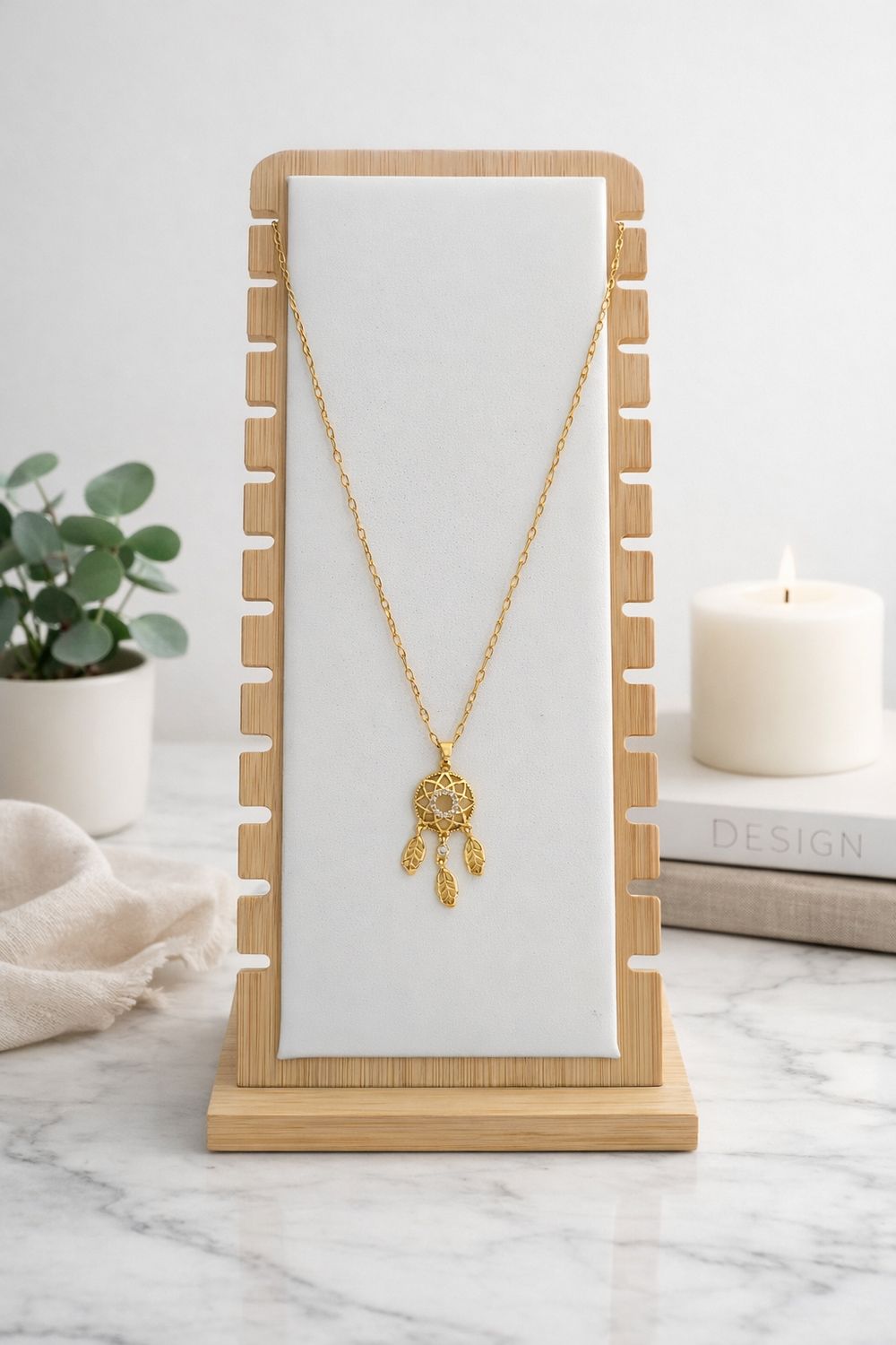 Collier attrape rêves en acier inoxydable doré