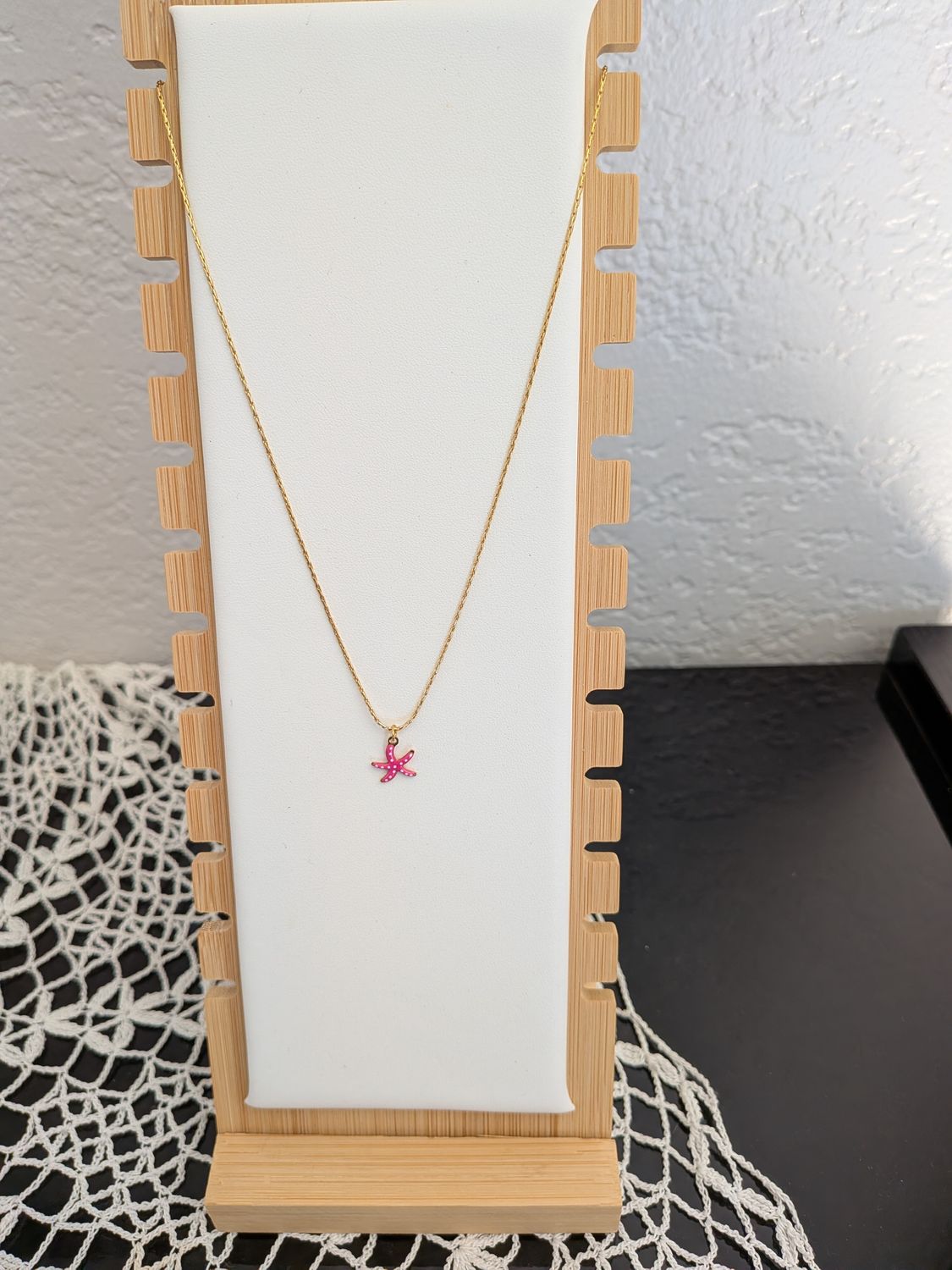 Collier "Étoile de Mer" Rose Pop & Pois Blancs