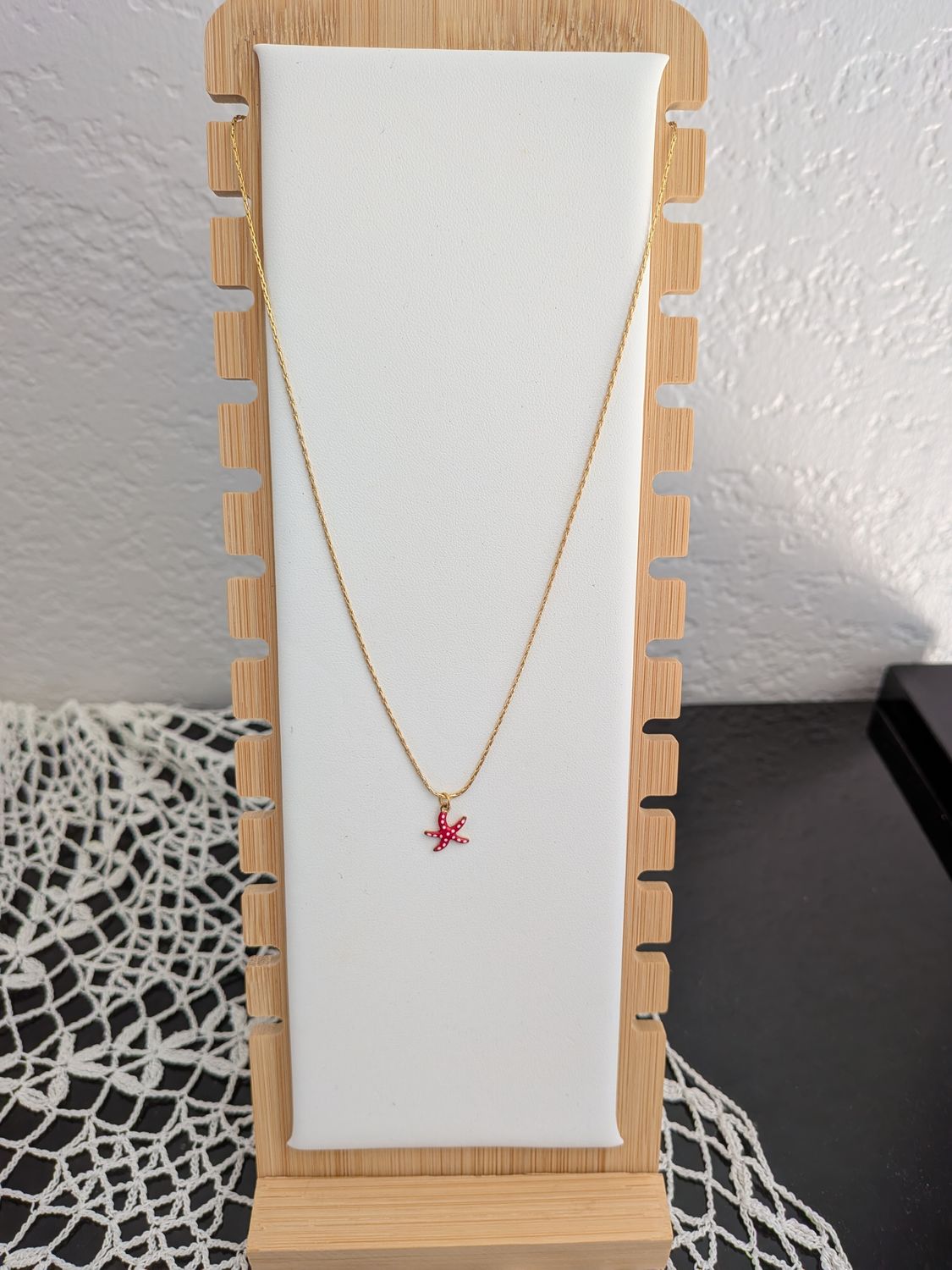Collier "Étoile de Mer" Rouge & Pois Blancs