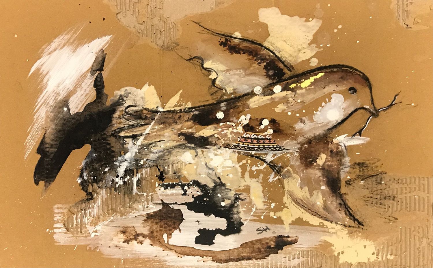 Klein werk Mixed Media op karton