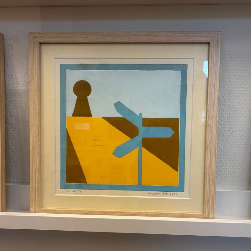 Linodruk Eigen Weg blauw in lijst