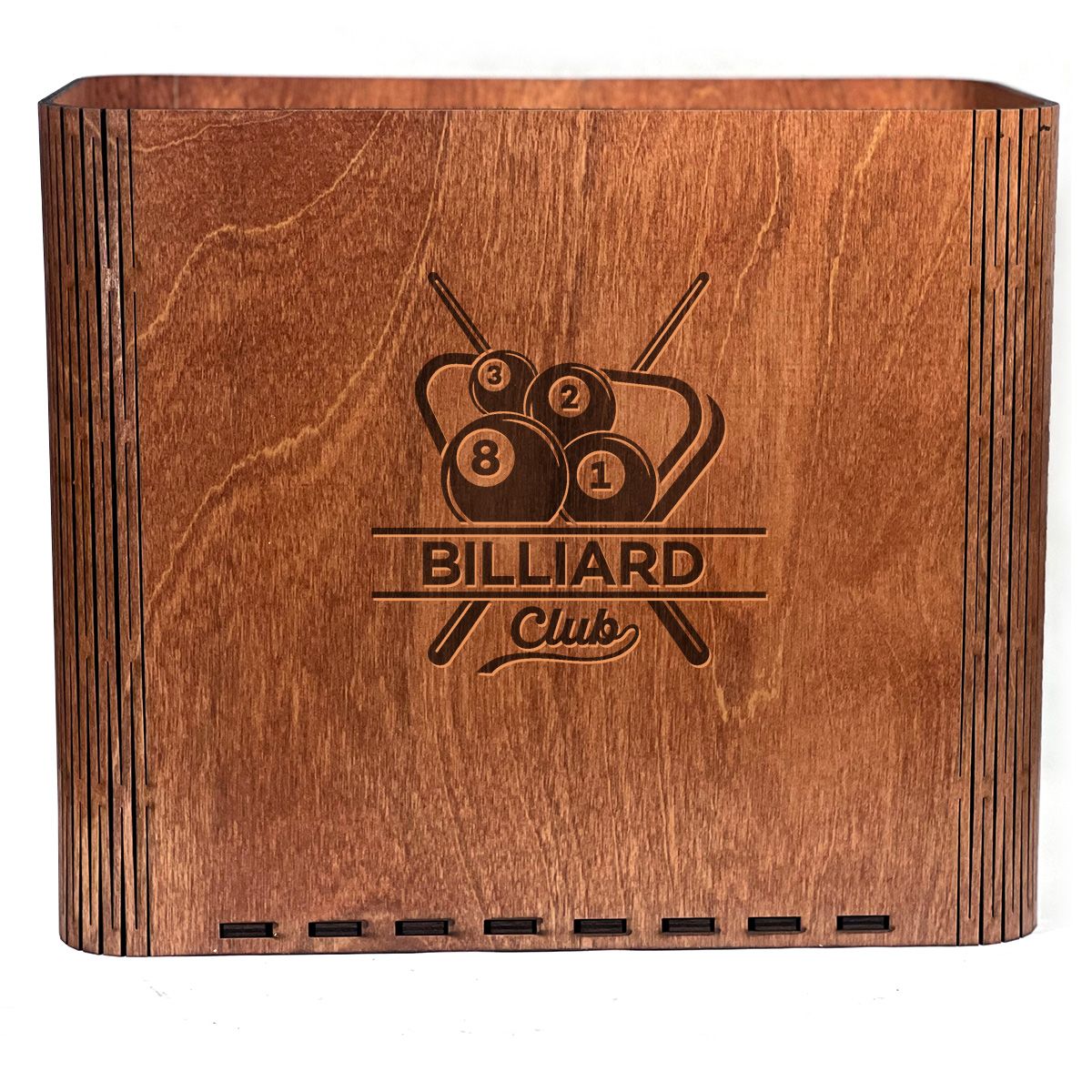 Slim Trash Can with Engraved Billiard Club