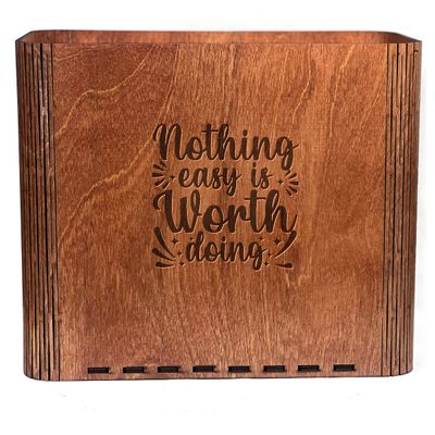 Slim Trash Can with Engraved &quot;Nothing Easy is Worth Doing&quot;
