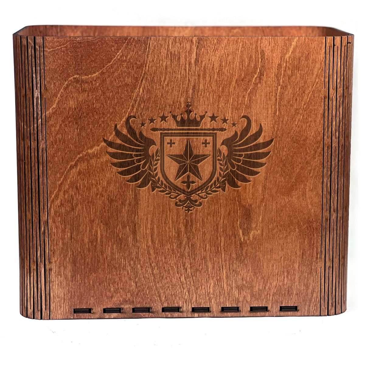 Slim Trash Can with Engraved Winged Family Crest