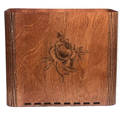 Slim Trash Can with Engraved Peony Flower