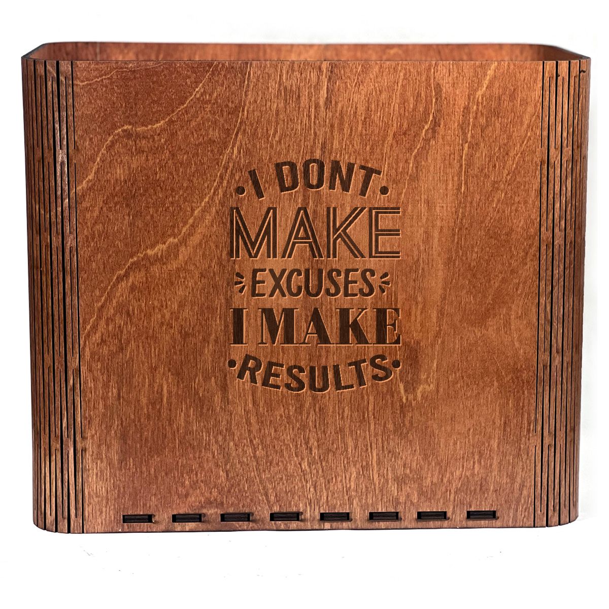 Slim Trash Can with Engraved &quot;I don&#39;t make excuses, I make results&quot;