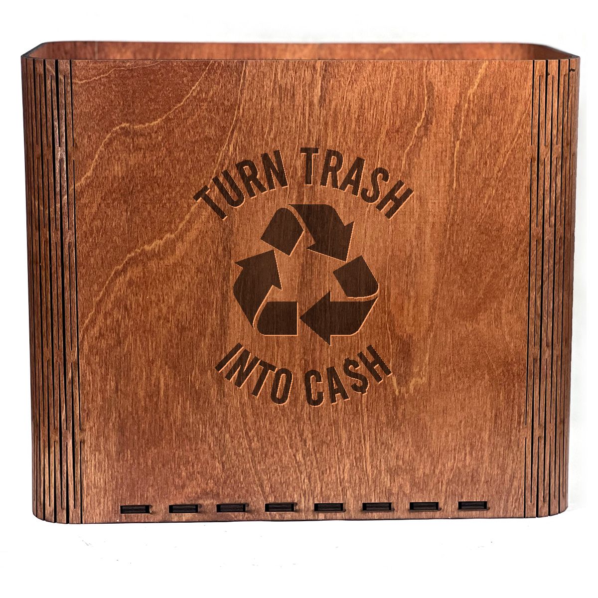 Slim Trash Can with Engraved &quot;Turn Trash into Cash&quot; Recycling