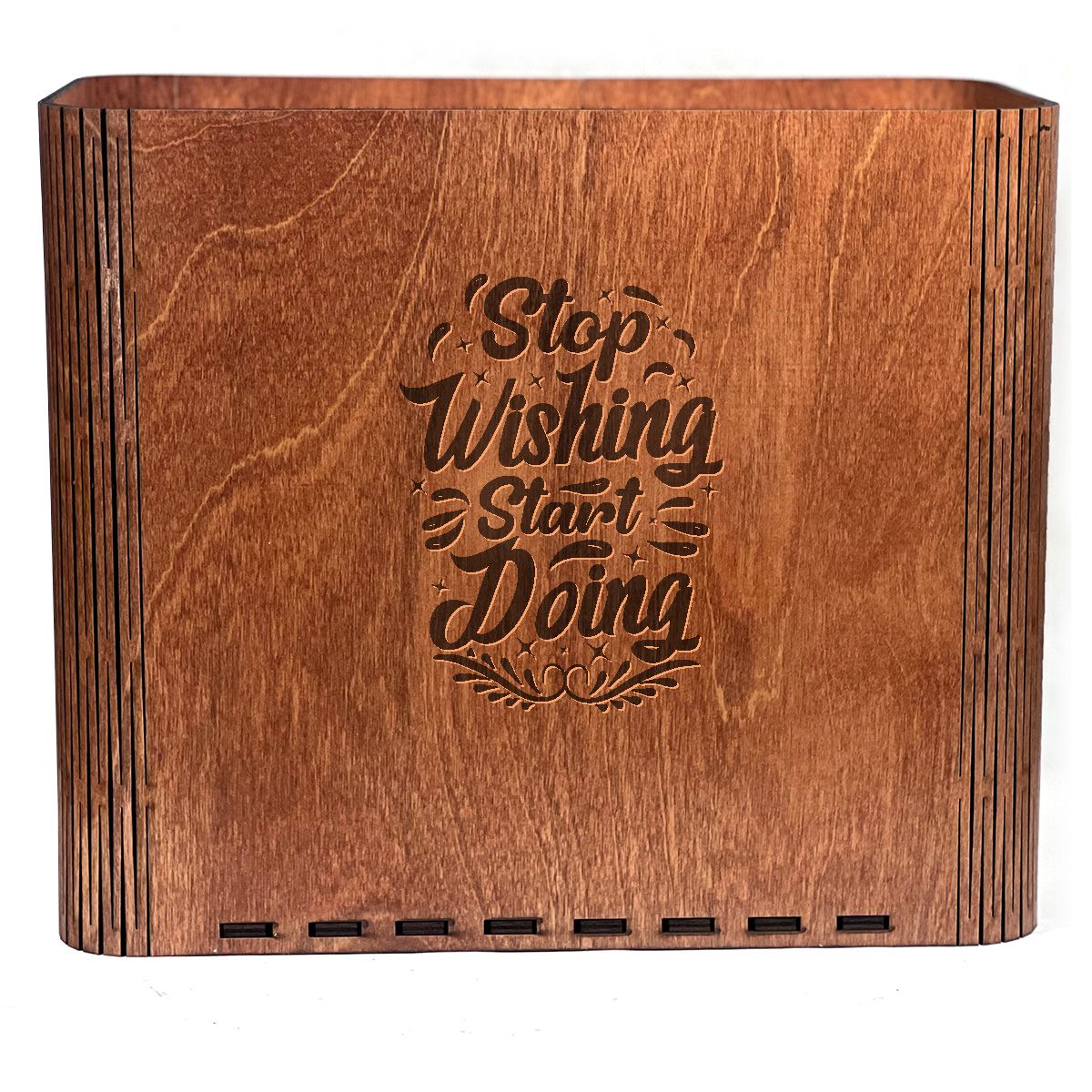 Slim Trash Can with Engraved &quot;Stop Wishing Start Doing&quot;