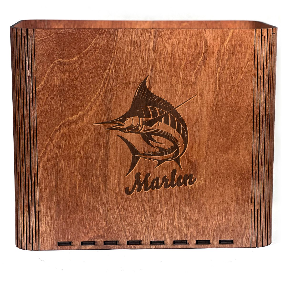 Slim Trash Can with Engraved Marlin