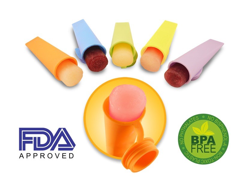 5 Silicone Ice Popsicle Maker Molds with Attached Caps | Squeeze Pockets Ice Pop Mold
