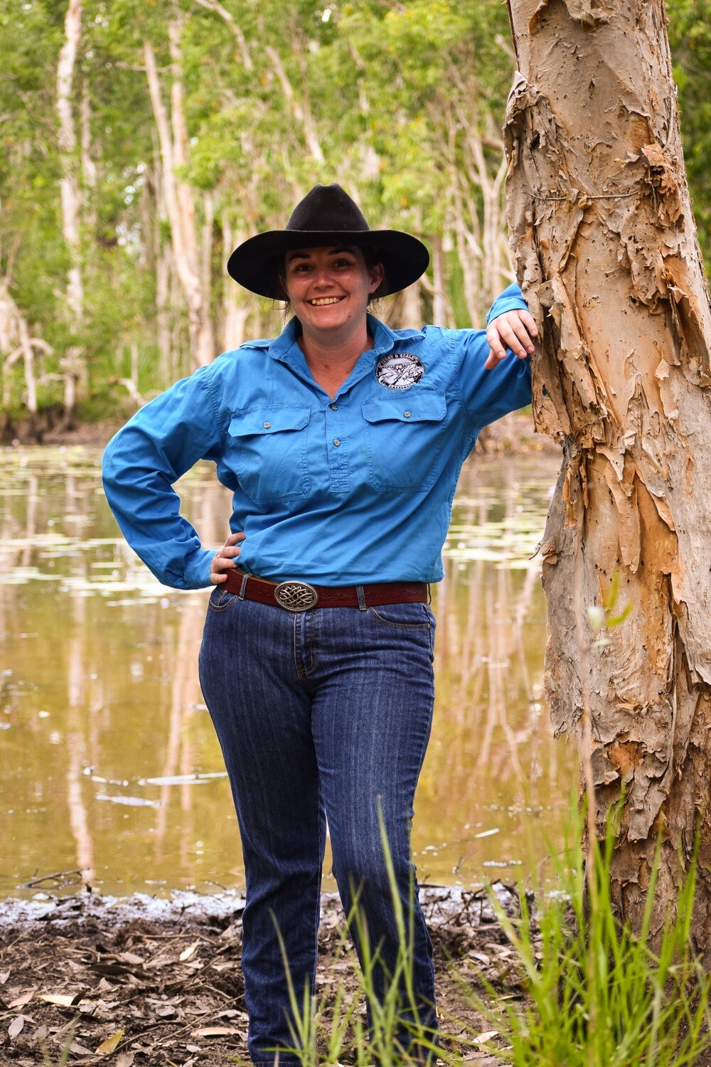 PRE-ORDER Ladies Pilbara Closed Front L/S Shirt, Colours: Azure