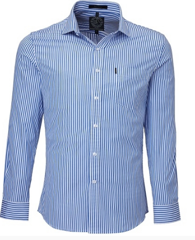 Mens Pilbara Striped L/S Shirts (PRE-ORDER ONLY), Colours: Blue/White Stripe