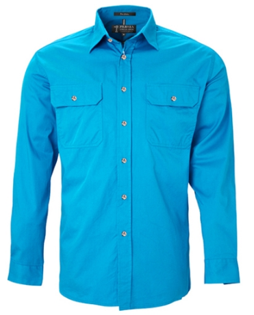 PRE-ORDER Men&#39;s Pilbara Open Front L/S Shirt, Colours: Azure