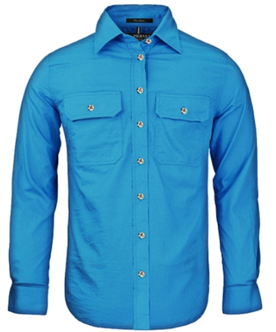 PRE-ORDER Ladies Pilbara Open Front L/S Shirt, Colours: Azure