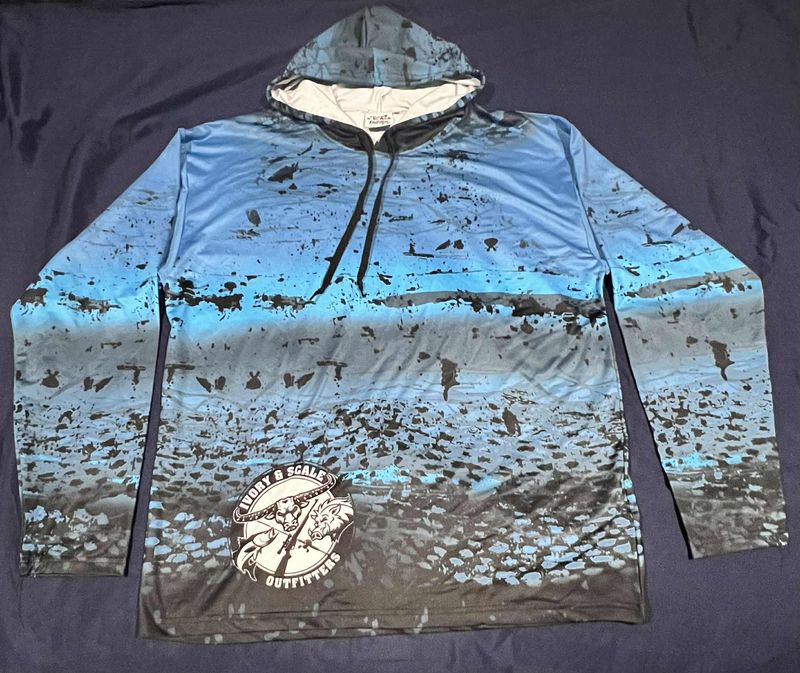 Long Sleeve Fishing Tee with hood - Blue