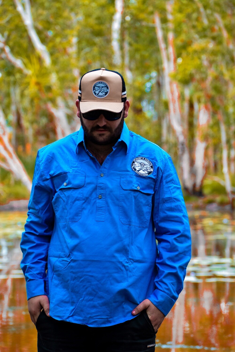 PRE-ORDER Men's Pilbara Closed Front L/S Shirt, Colours: Azure