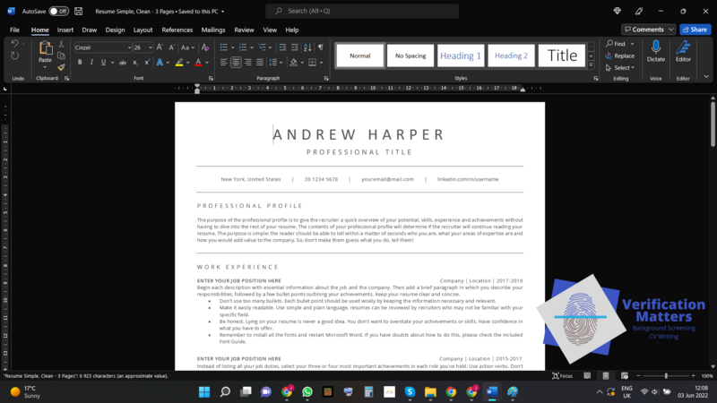 Self-Service CV Template (without Photo)