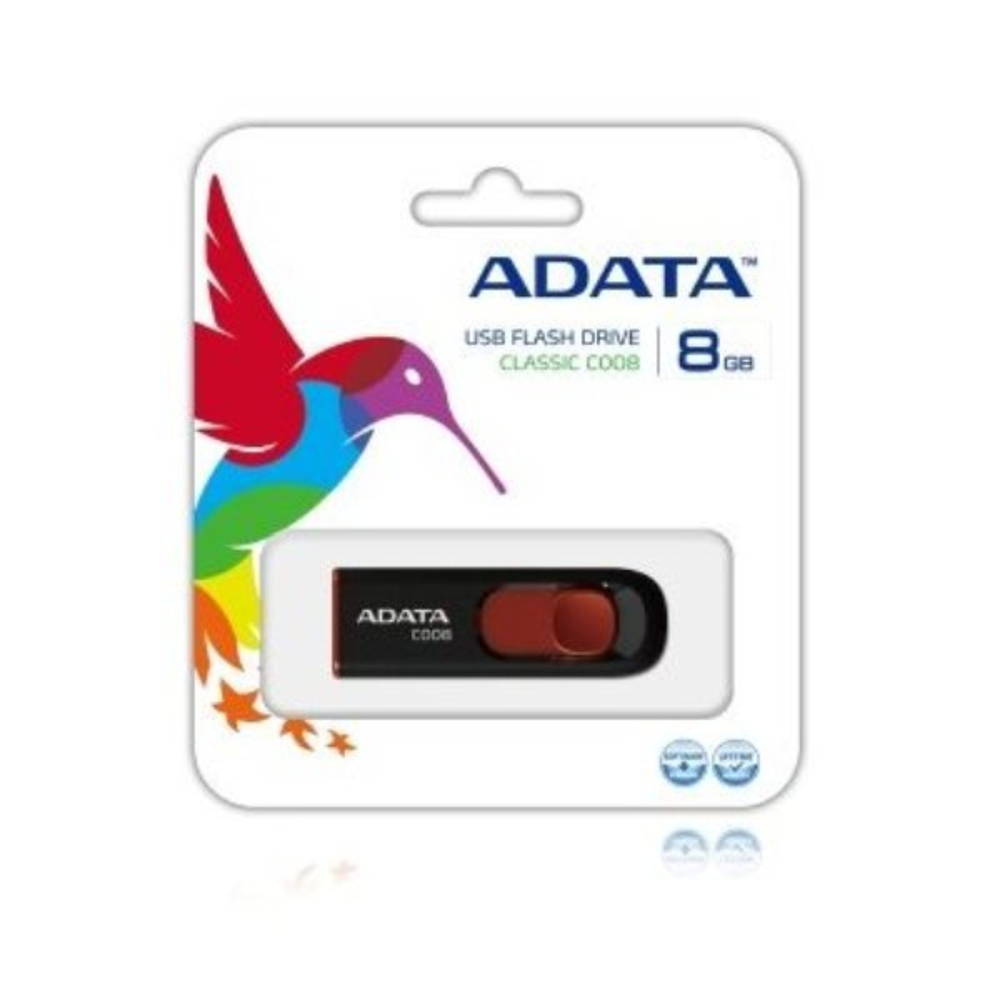 ADATA AC008-8G-RKD MEMORIA USB 8GB 2.0 NEGRO CON ROJO RETRACTIL
