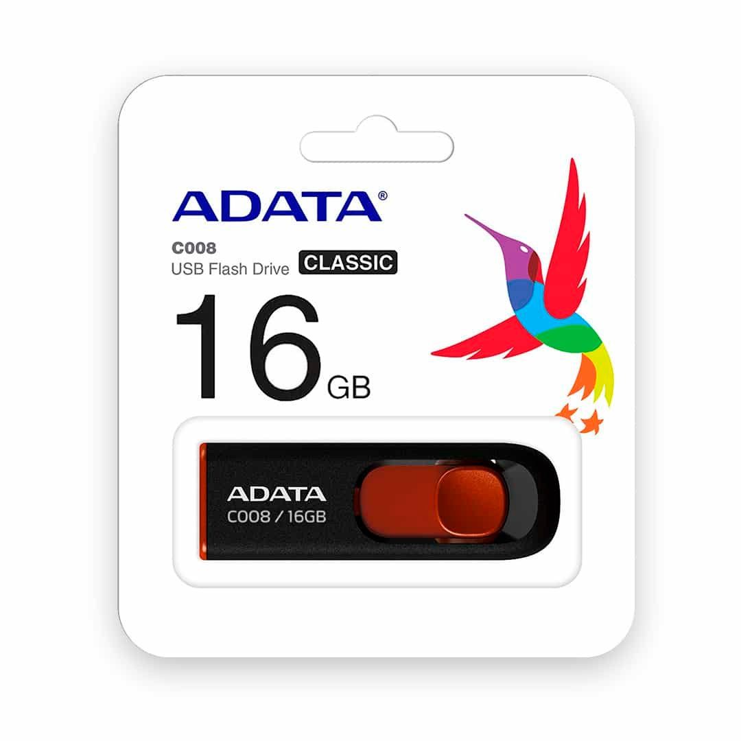 ADATA AC008-16G-RKD MEMORIA USB 16GB 2.0 NEGRO CON ROJO RETRACTIL