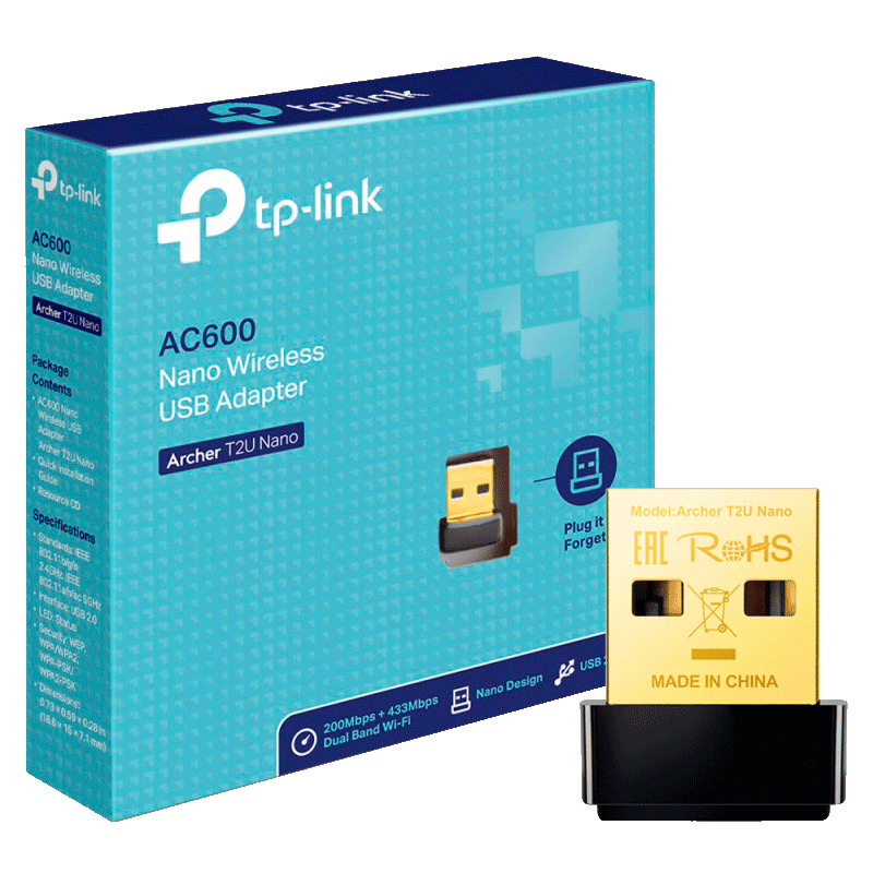 TP-LINK ARCHER T2U NANO ADAPTADOR INALAMBRICO AC600 USB DOBLE BANDA HASTA 600MBPS DISEÑO PEQUEÑO