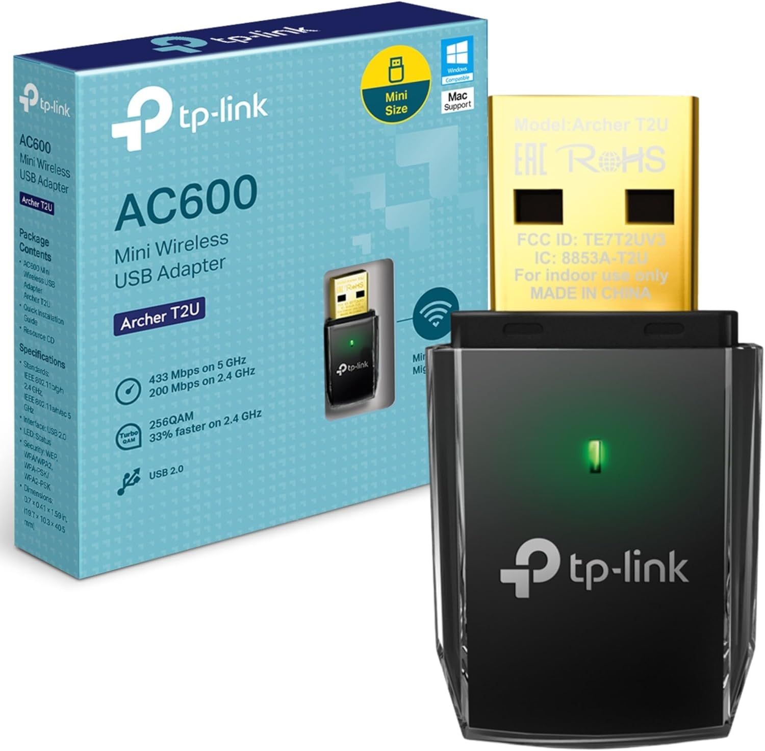 TP-LINK ARCHER T2U AC600 ADAPTADOR INALAMBRICO USB DOBLE BANDA HASTA 600MBPS DISEÑO ELEGANTE