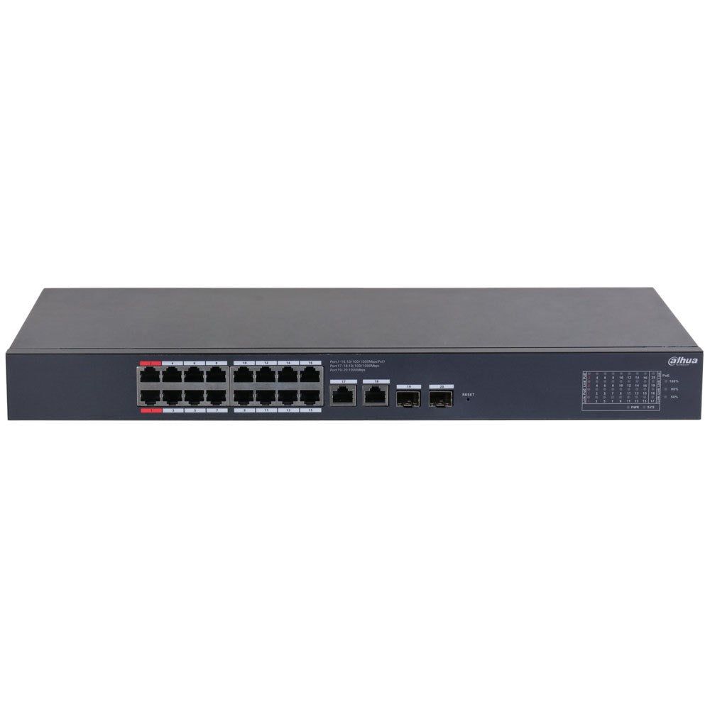 DAHUA DH-CS4220-16GT-190 SWITCH DE 16 PTS ADMIN POE HASTA 250 MTS 10/100/1000 2 PTS SFP 190 WATTS