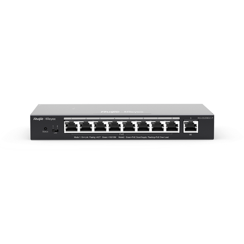 RUIJIE RG-ES209GC-P SWITCH ADMINISTRABLE DE 9 PUERTOS GIGABIT 8 PUERTOS POE/POE+ TOTAL POE 120W