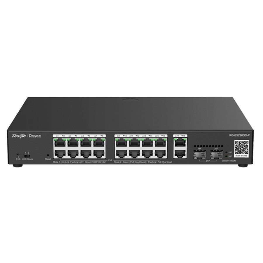 Switch Ruijie Reyee RG-ES220GS-P Smart Managed 16 Puertos Gigabit PoE + 2 RJ45 + 2 SFP