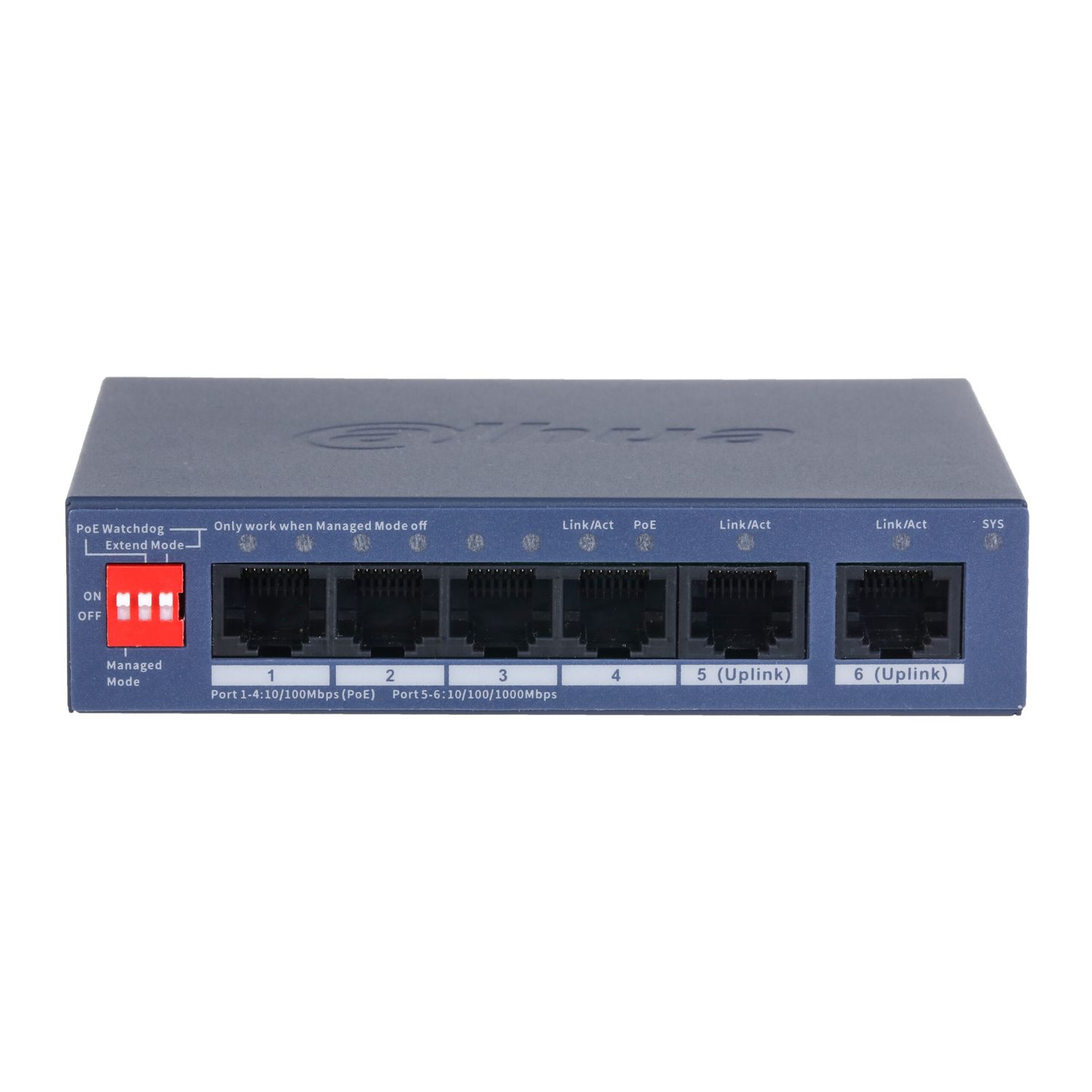 Switch Dahua DH-CS4006-4ET2GT-36 Smart PoE 4 Puertos 10/100 + 2 Uplink Gigabit 250m