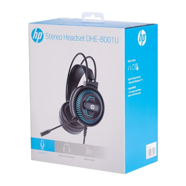 HP DHE-8001 AUDIFONO DE DIADEMA CABLEADO USB+3.5 MM LED COLOR NEGRO