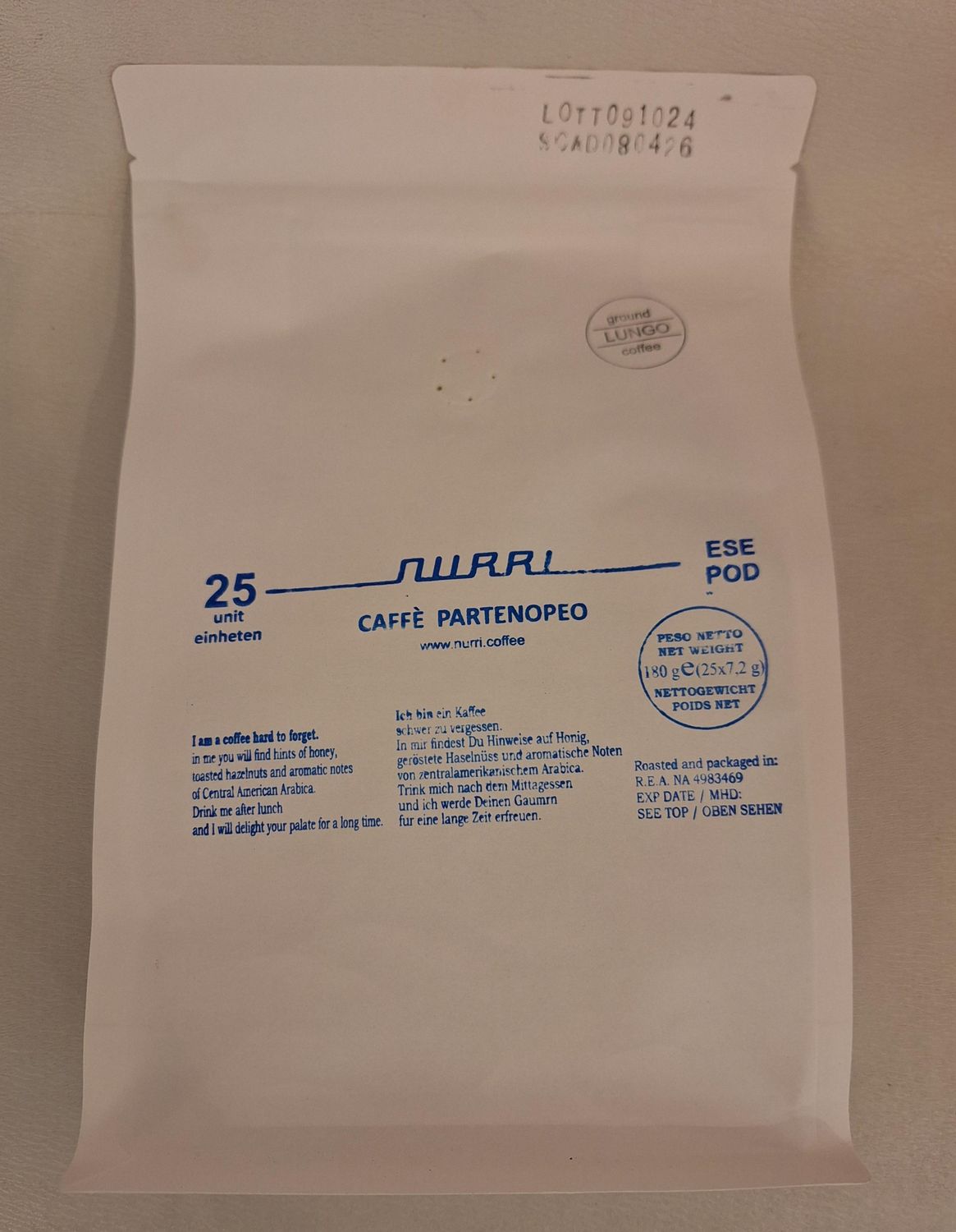 Nurri Caffe ESE Pads 25er-Bag LUNGO - 80/20